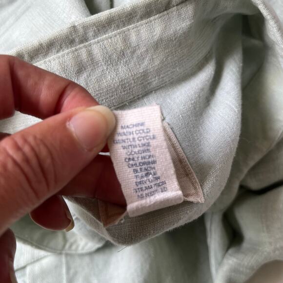 Saddlebred Linen Blend Button Men Shirt XL Sage Preppy Coastal Granpa Windowpane - Picture 11 of 12